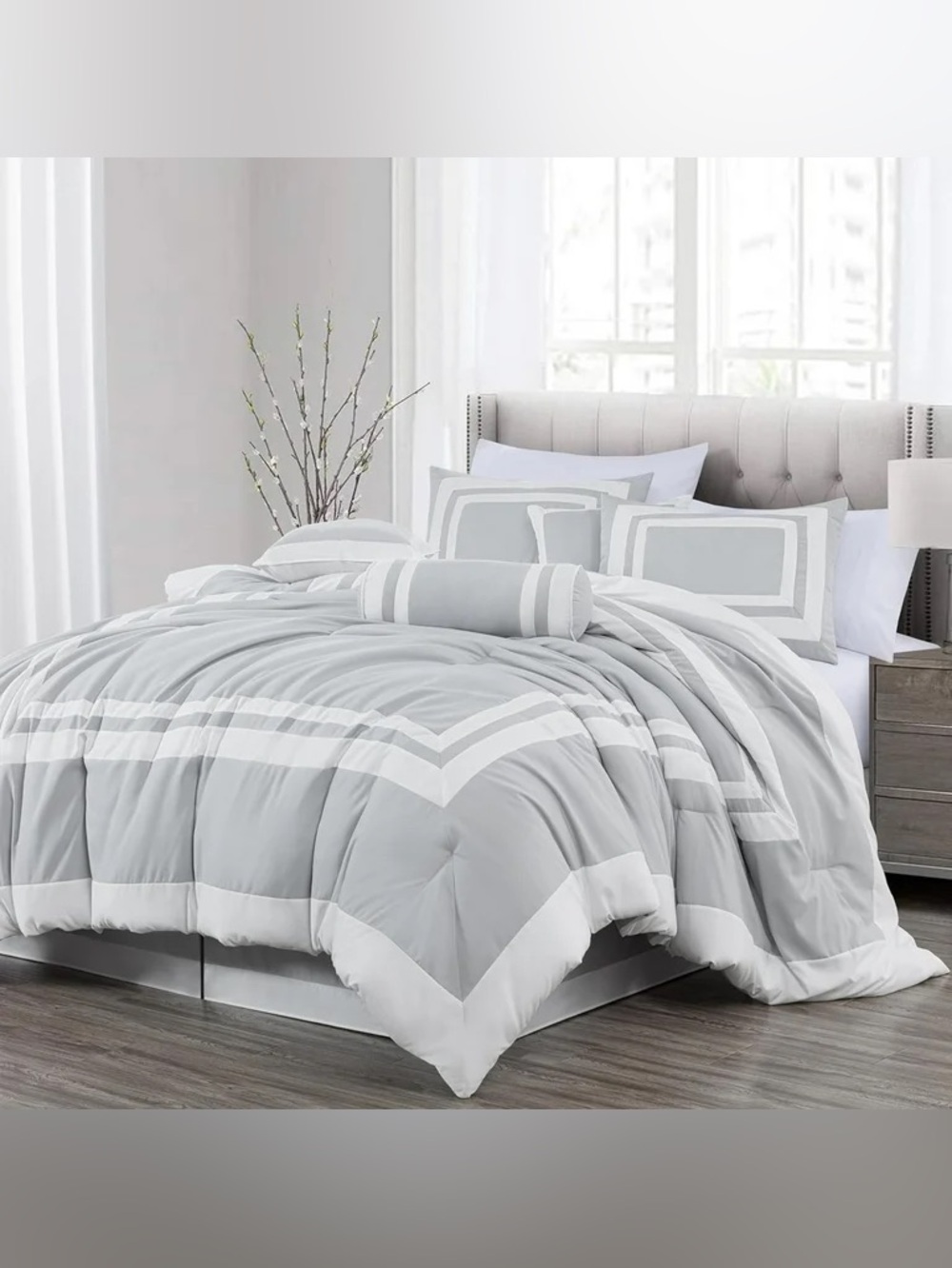 Luxury Gray and White Full 3 piece Comforter Set